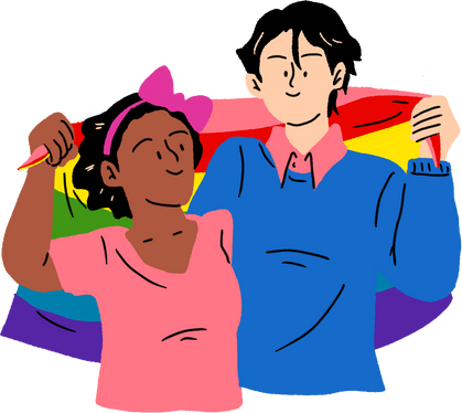 Loose Handdrawn LGBTQIA+ People with Pride Flag 